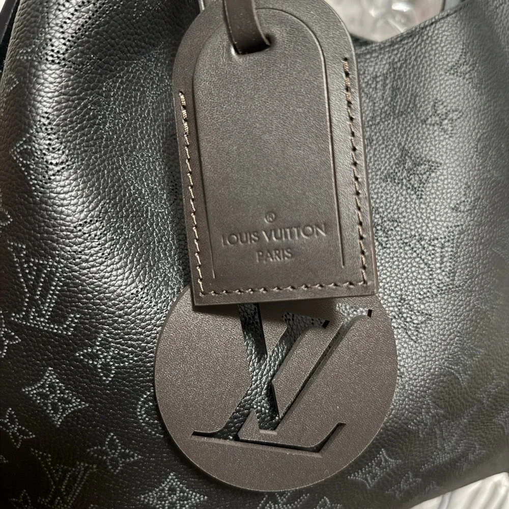 LOUIS VUITTON Carmel Mahina Black Leather Hobo Bag Perforated Logo New &Unused